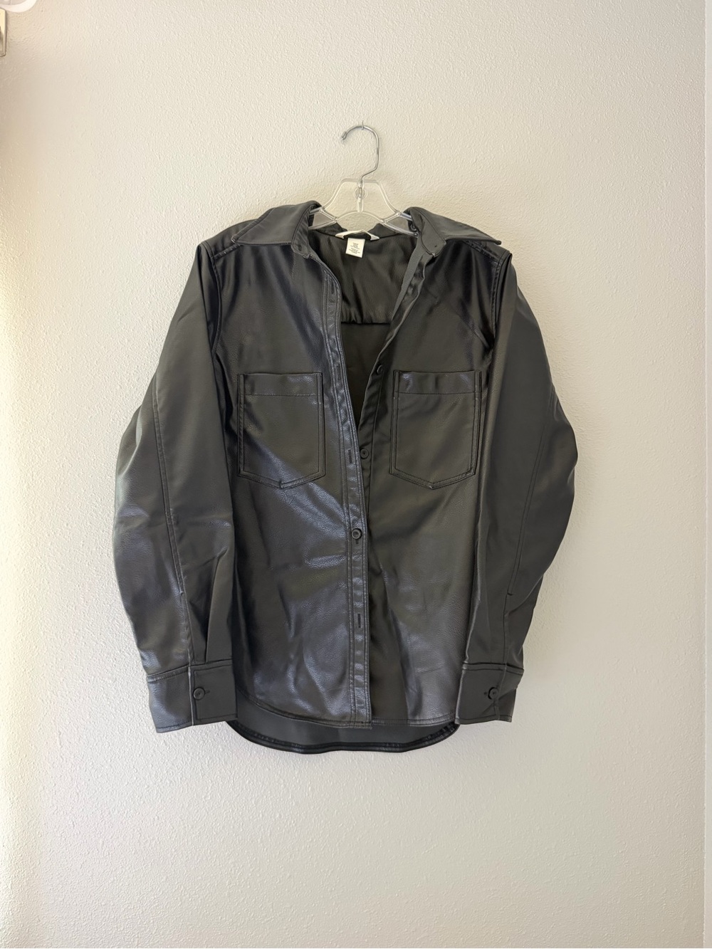Women’s Black Leather Shirt Jacket - Classic Button-Up